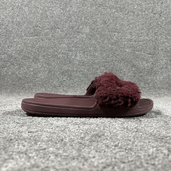 Crocs Sloane Luxe 205968 Women’s Sz 10 Burgundy Faux Fur Gold Slide Mule Sandal - Picture 7 of 11
